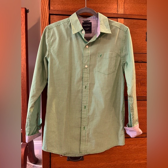Nautica Shirts & Tops Boys Green And White Check Nautical Button